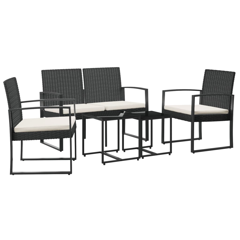 Garden dining set with cushions 5 pcs black rattan pp