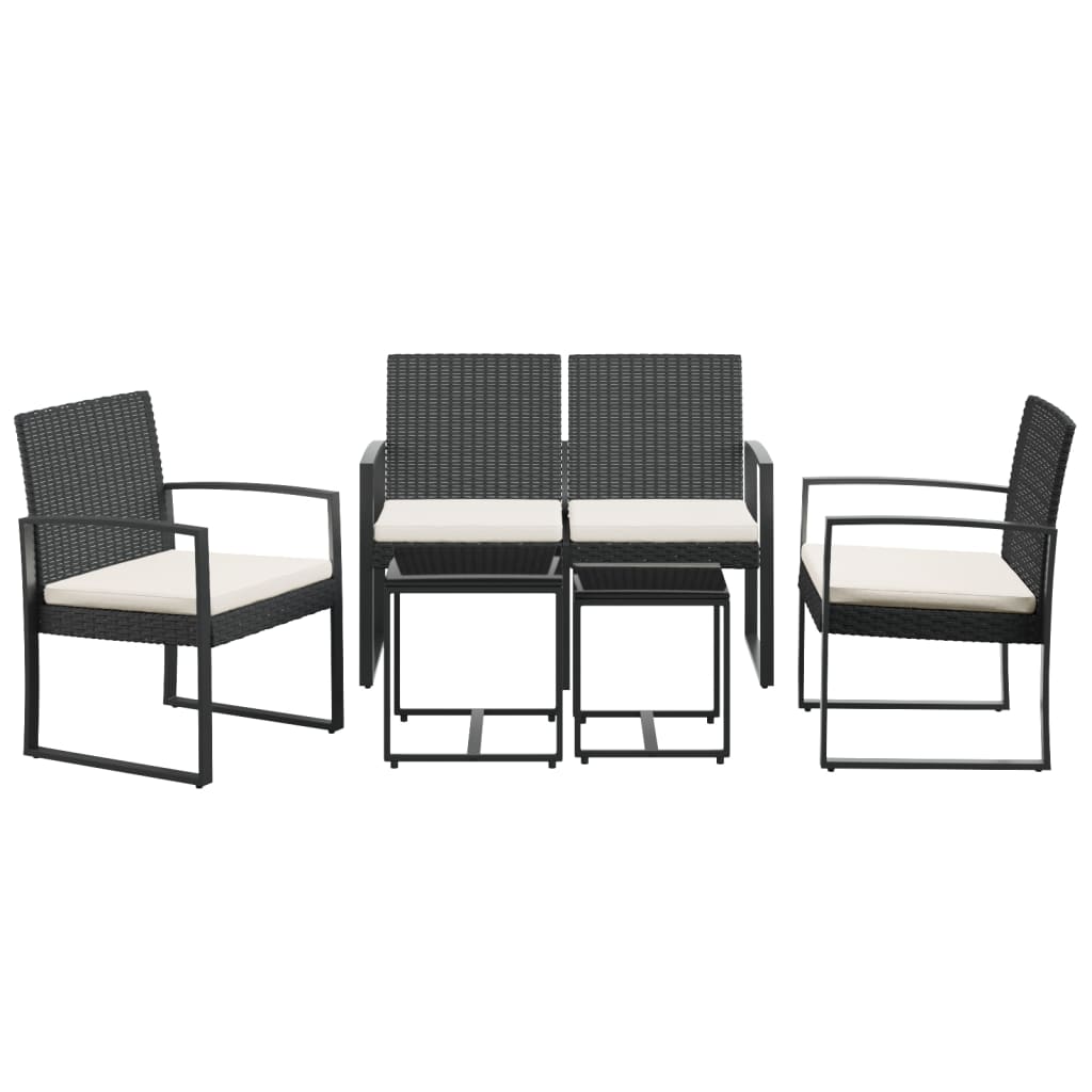 Garden dining set with cushions 5 pcs black rattan pp