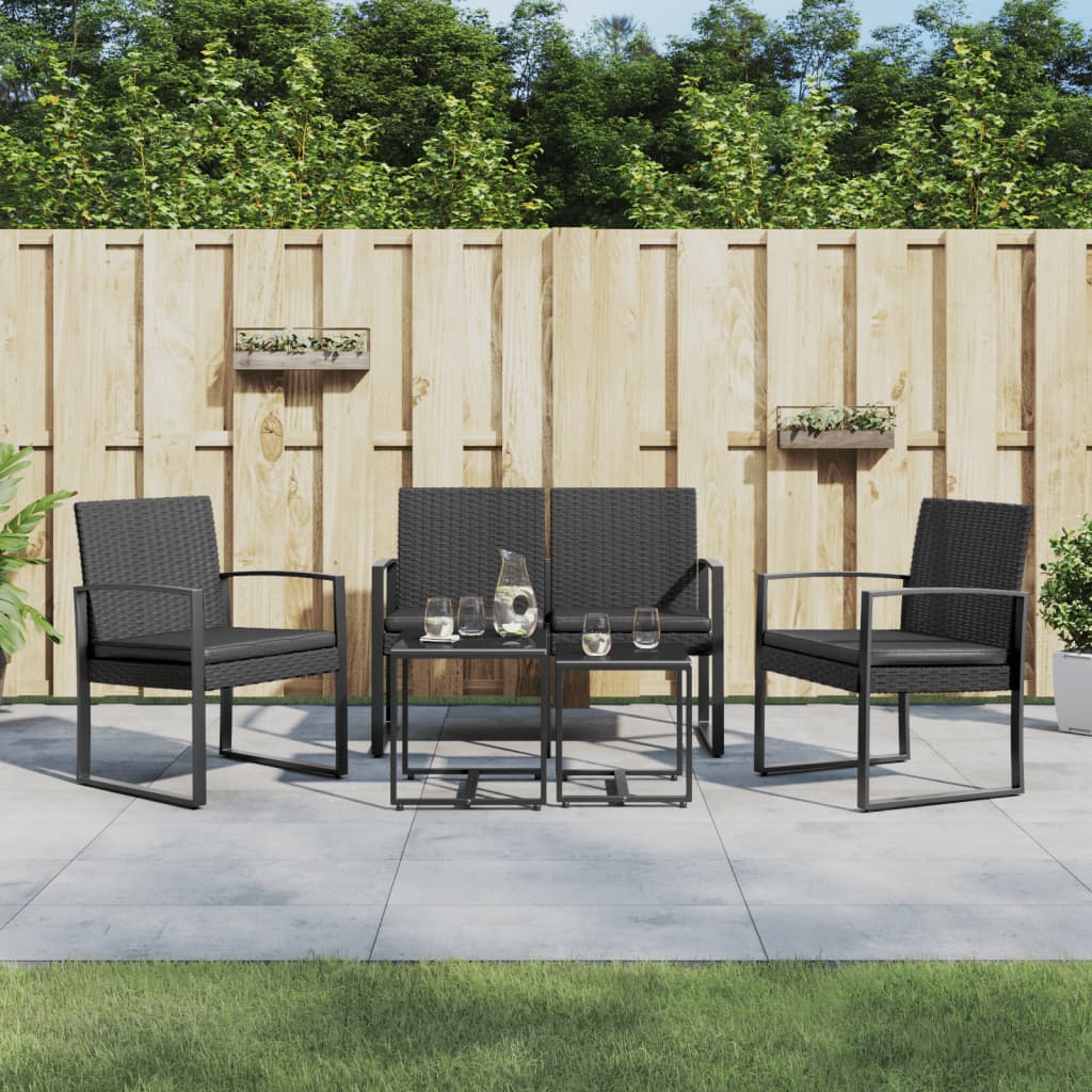 Set da pranzo da giardino con cuscini 5 pezzi in rattan PP nero