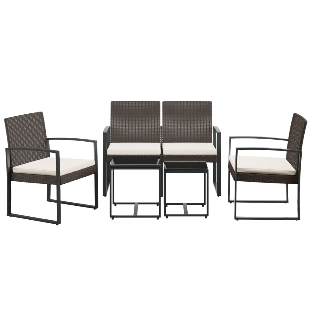 Set da pranzo da giardino da 5 pezzi e cuscini in rattan marrone PP