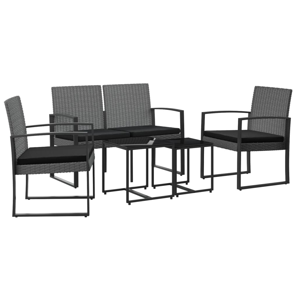 Set da pranzo di cuscini da giardino 5 pezzi rattan grigio scuro pp