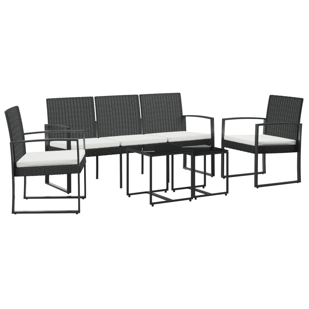 Garden dining set with cushions 5 pcs black rattan pp