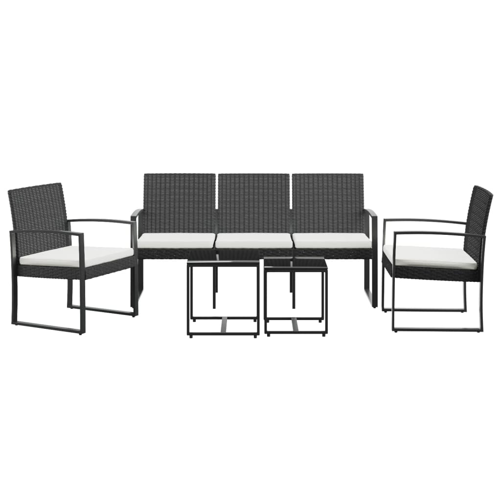 Garden dining set with cushions 5 pcs black rattan pp