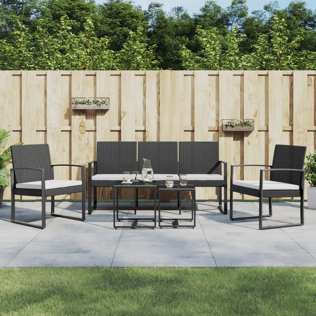 Garten -Ess -Set mit Kissen 5 PCs Black Rattan PP