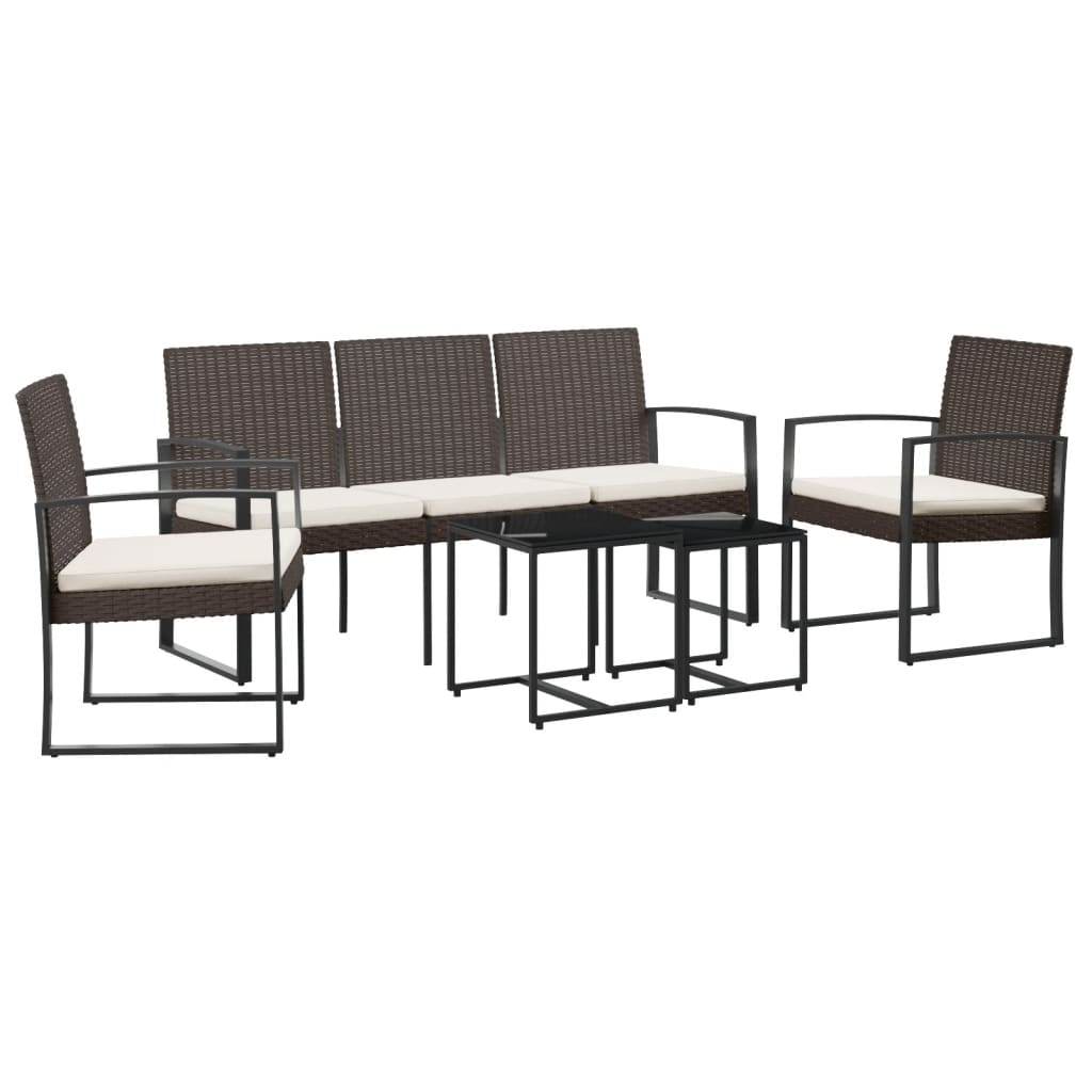 Set da pranzo da giardino con cuscini 5 pezzi in rattan PP marrone