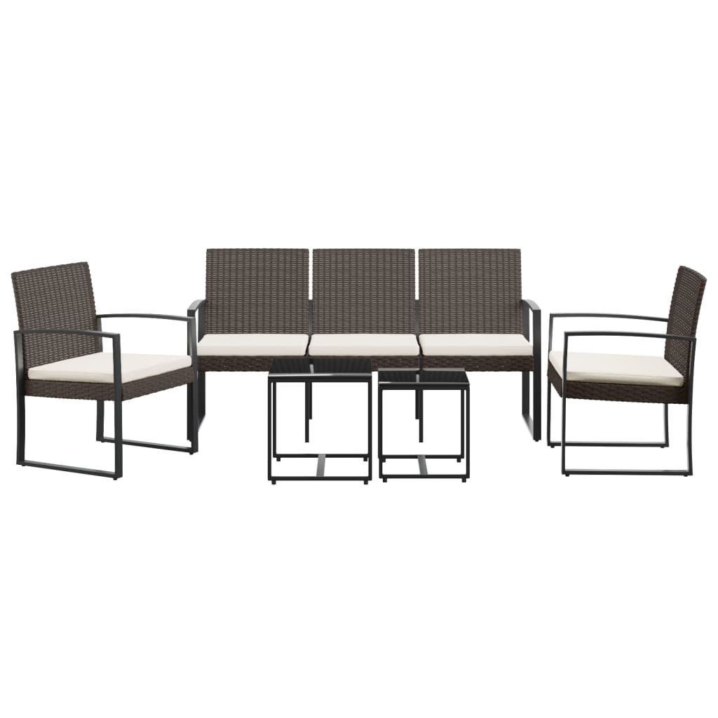 Garden dining set with cushions 5 pcs brown rattan pp