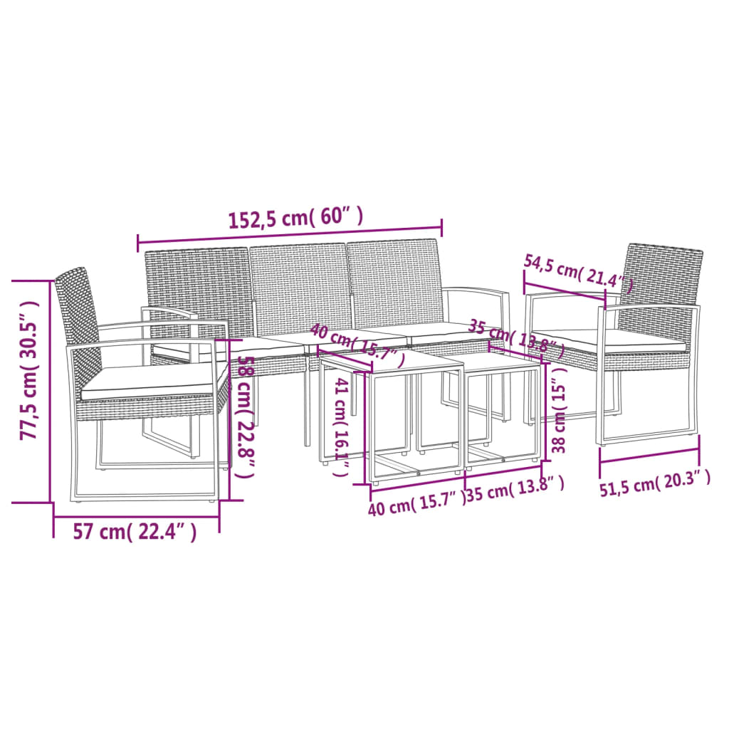 Ensemble à manger de jardin avec coussins 5 pcs marron rotin PP