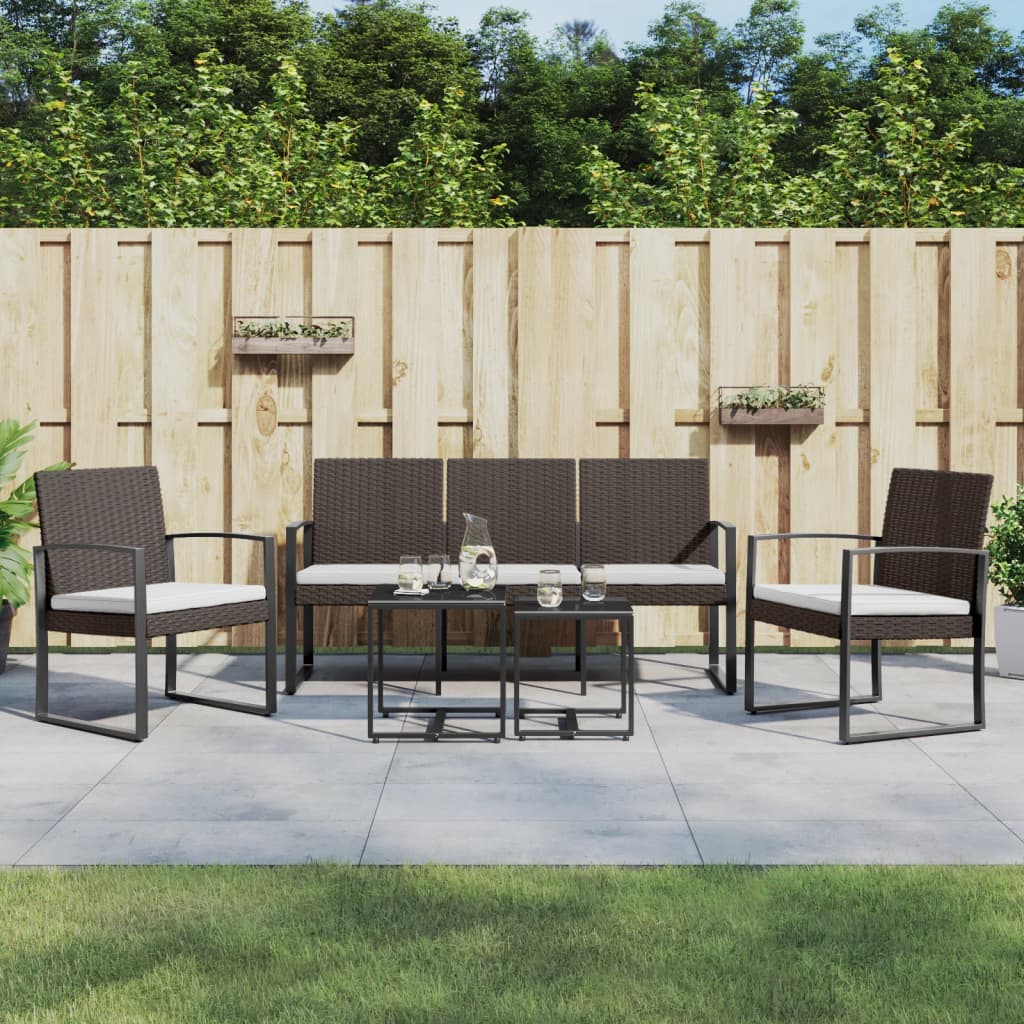 Set da pranzo da giardino con cuscini 5 pezzi in rattan PP marrone