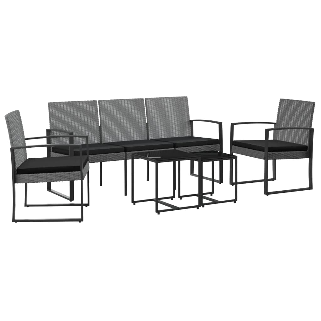 Set da pranzo da giardino, cuscini, 5 pezzi, in rattan PP grigio scuro