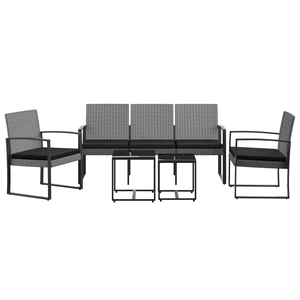 Set da pranzo da giardino, cuscini, 5 pezzi, in rattan PP grigio scuro