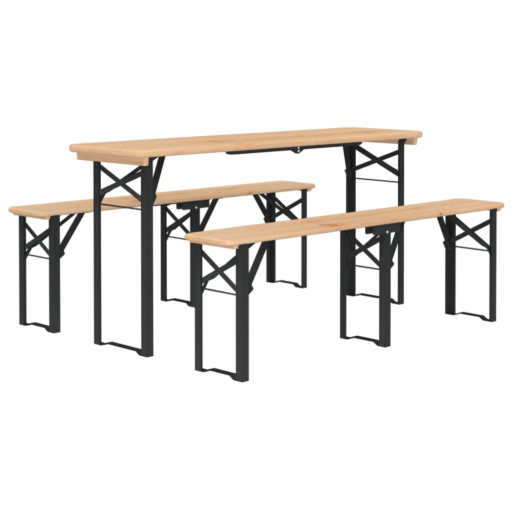 Ensemble de tables à bière pliantes 3 pcs bois massif de sapin