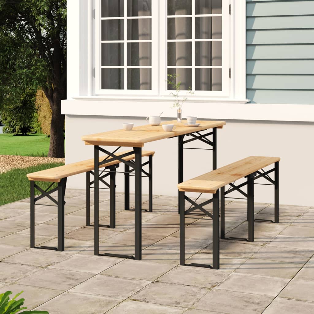 Ensemble de tables à bière pliantes 3 pcs bois massif de sapin