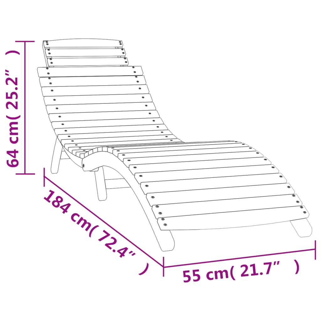 White lounge chair 184x55x64 cm Acacia solid wood