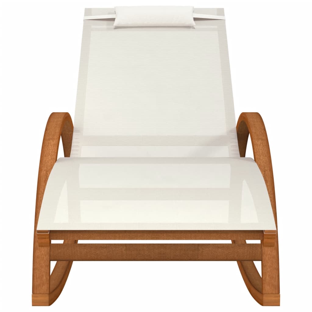 Sedia a dondolo in Textilene bianco e legno massello di pioppo