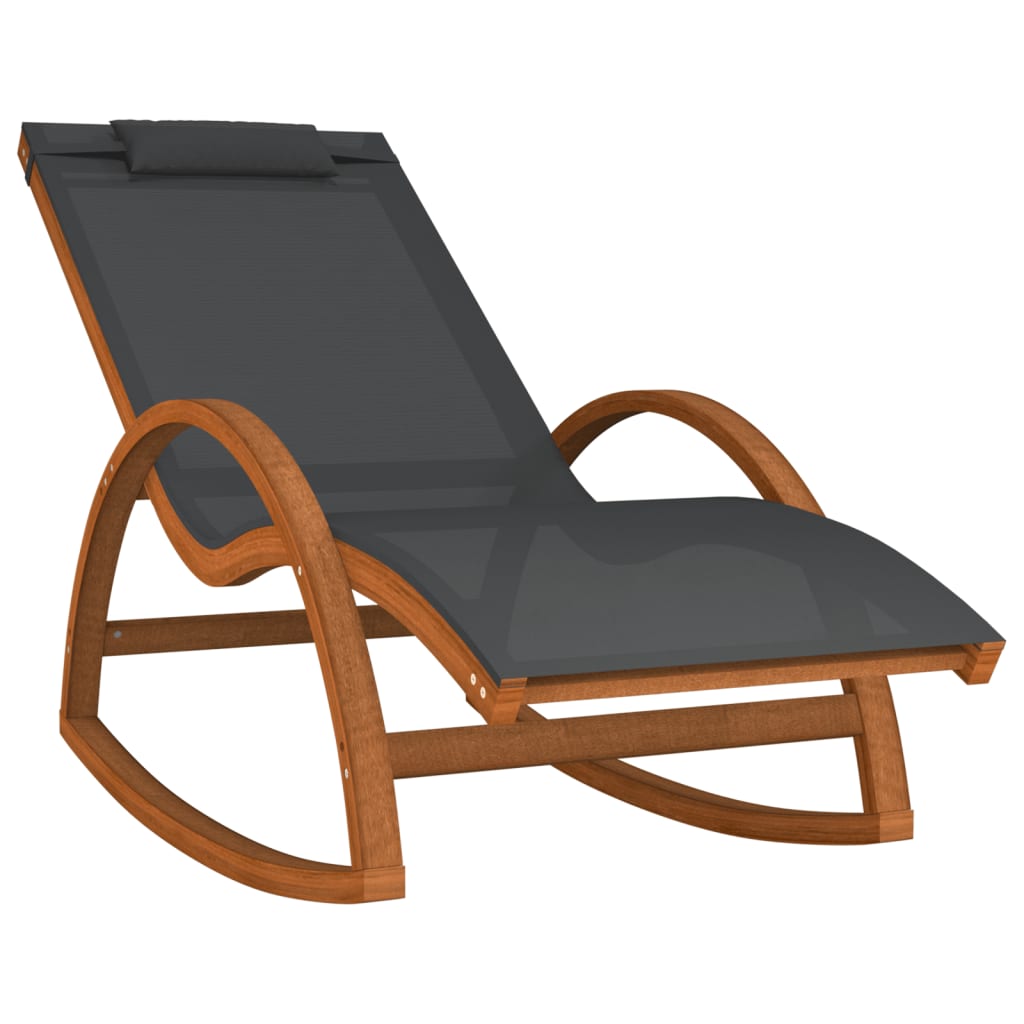 Chaise à bascule textilène gris et bois de peuplier massif