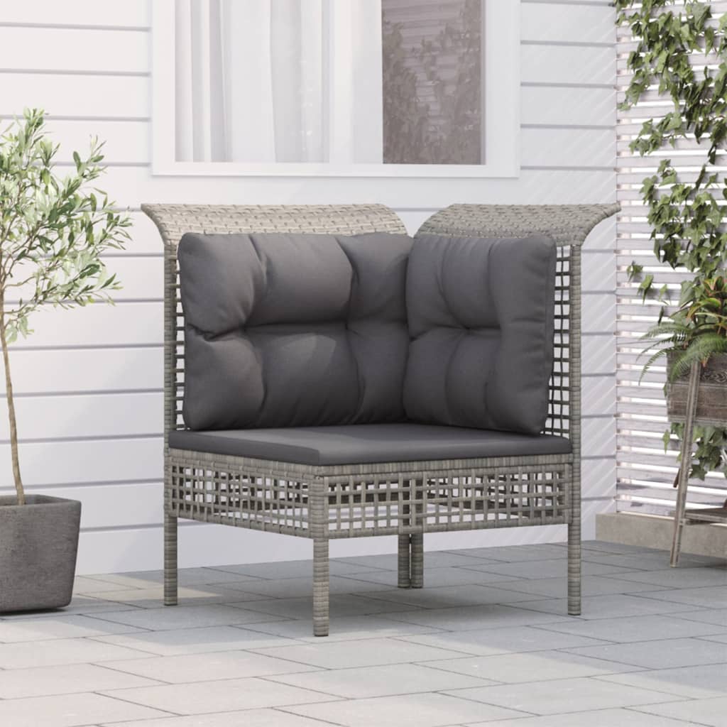 Garden corner sofa with braided resin gray cushion