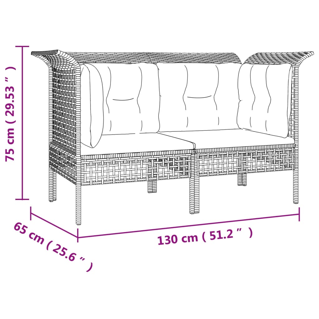 Canapés d'angle de jardin et coussins 2 pcs gris résine tressée