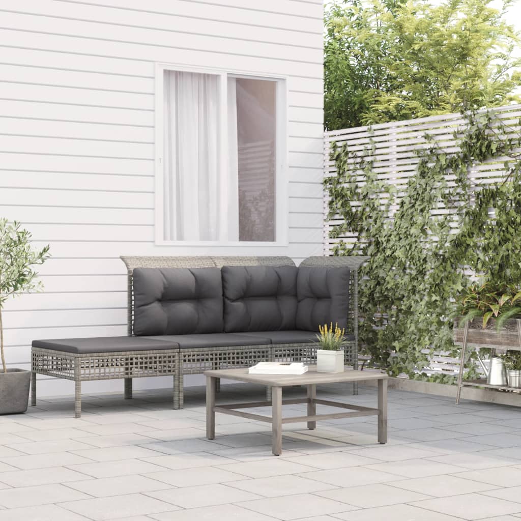 Salon de jardin 3 pcs avec coussins Gris Résine tressée