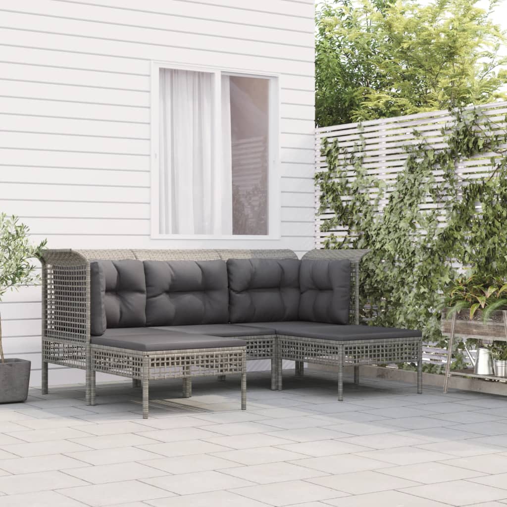 Salon de jardin 5 pcs avec coussins Gris Résine tressée