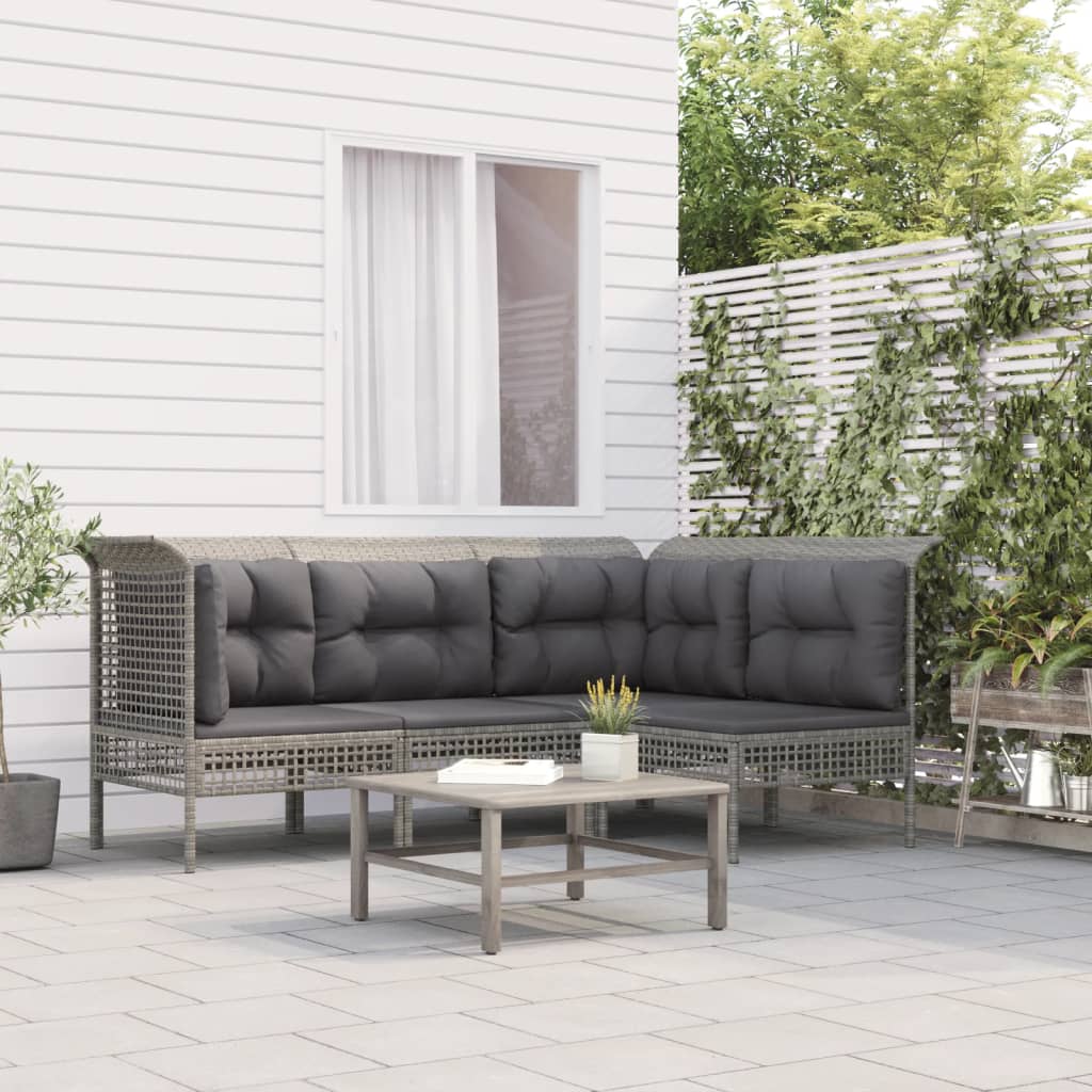 4 pcs garden furniture with braided resin gray cushions