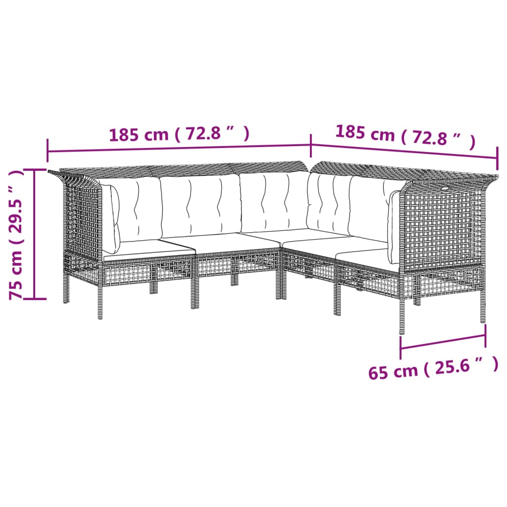 5 pcs garden furniture with braided resin gray cushions