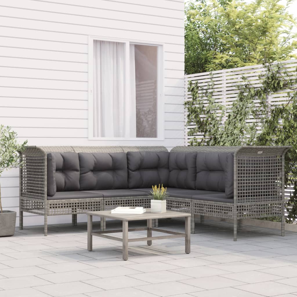 5 pcs garden furniture with braided resin gray cushions