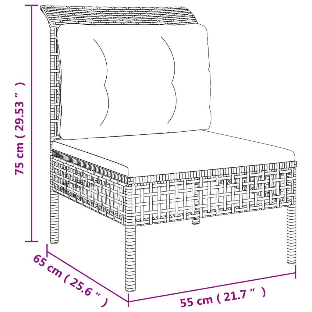 Central garden sofa with braided resin gray cushion