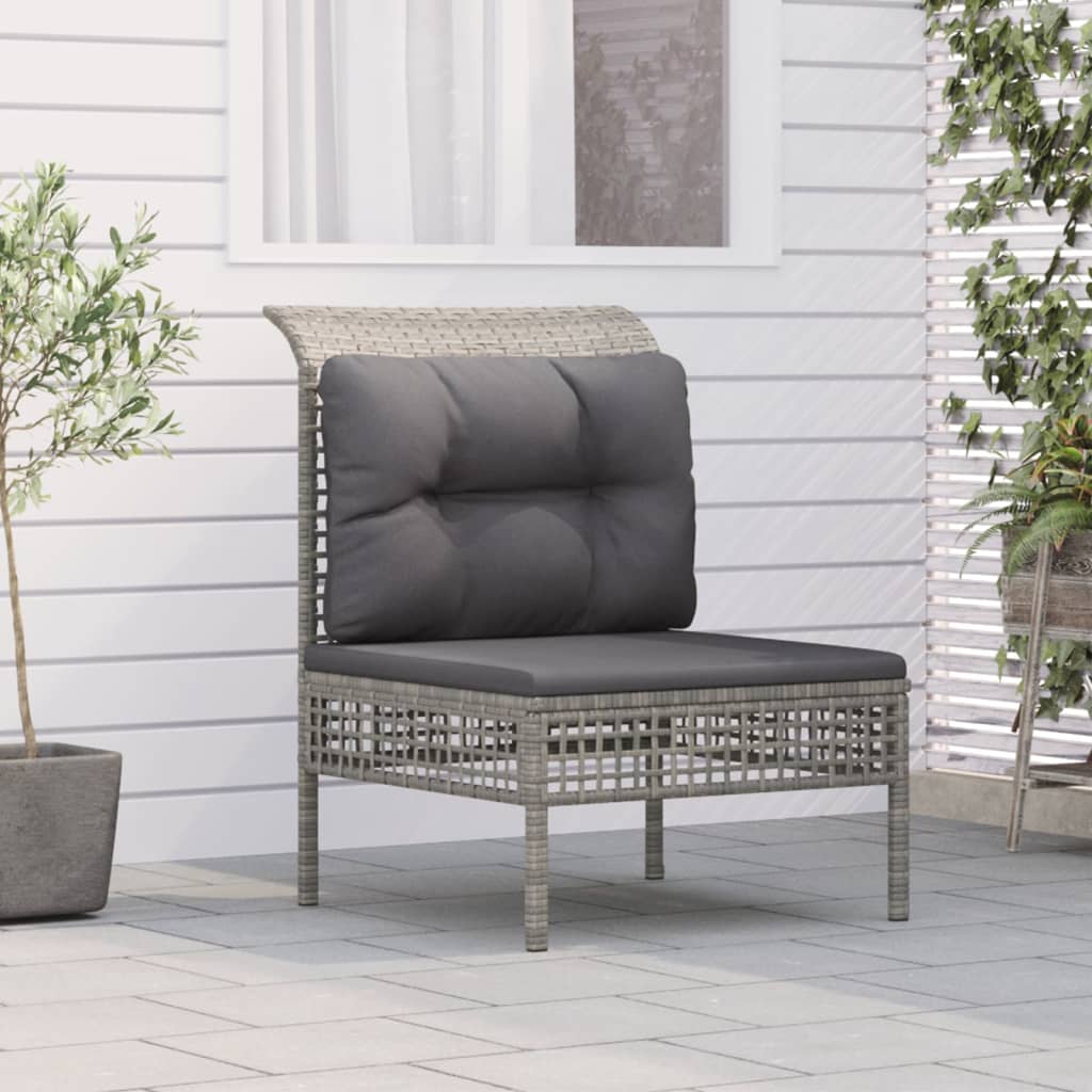 Central garden sofa with braided resin gray cushion