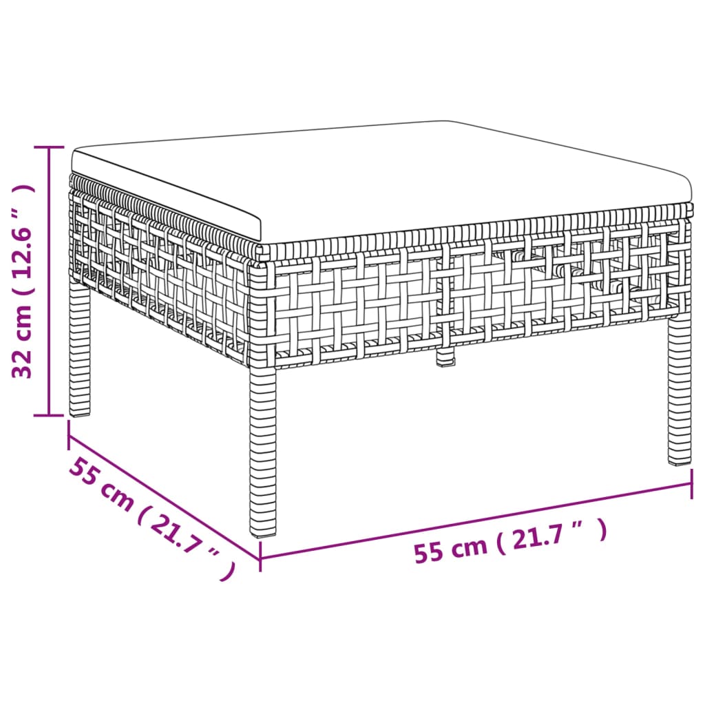 Tabouret de jardin avec coussin gris résine tressée