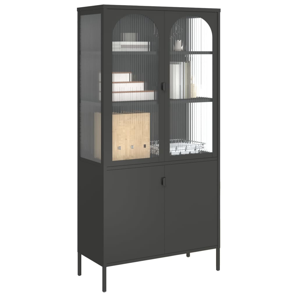 Schwarzes oberes Buffet 90x40x180 cm Glas und Stahl