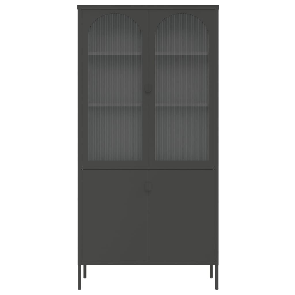 Credenza alta nera 90x40x180 cm in vetro e acciaio