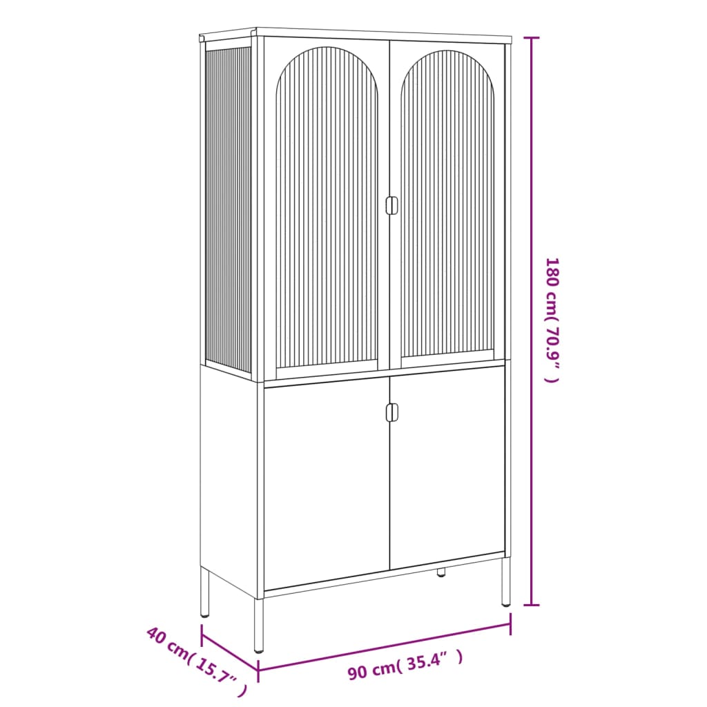 Schwarzes oberes Buffet 90x40x180 cm Glas und Stahl