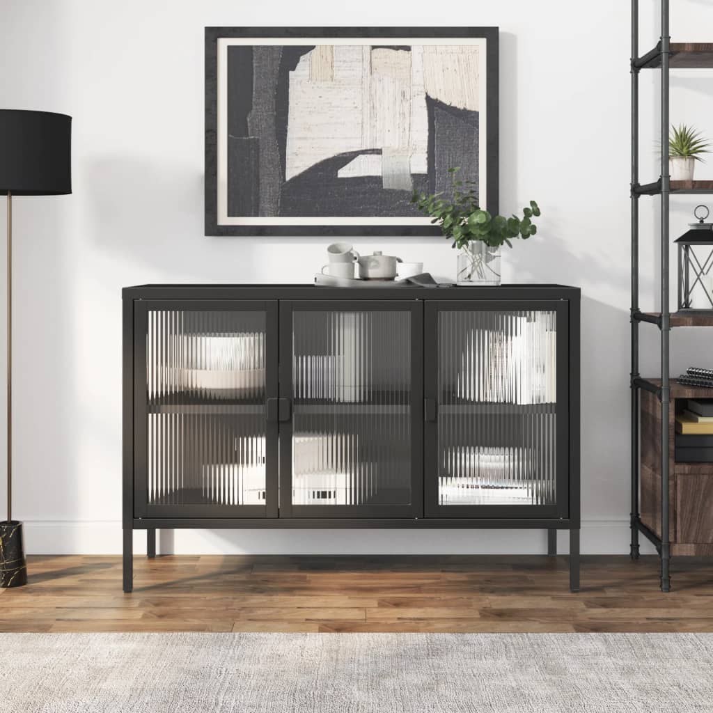 Credenza nera 105x35x70 cm vetro e acciaio