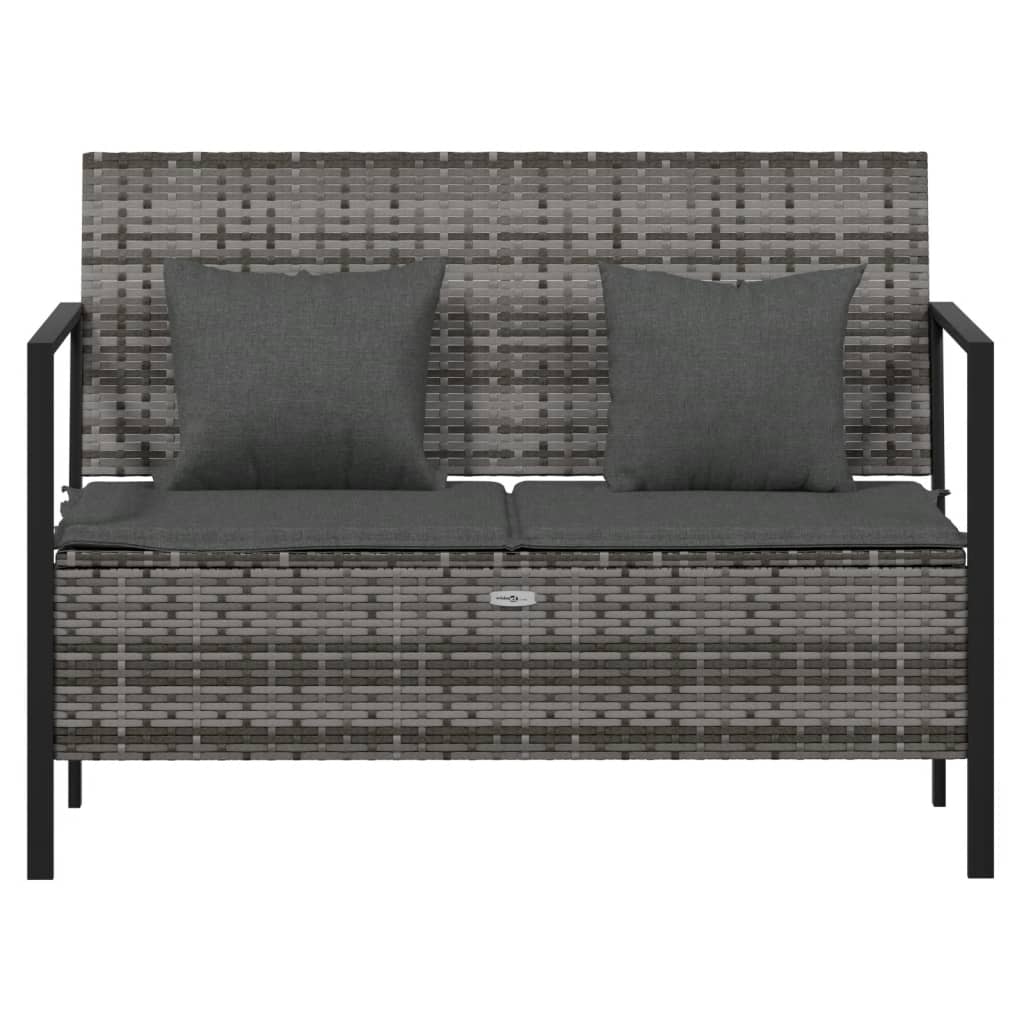 2 -seater garden bench with braided resin gray cushions