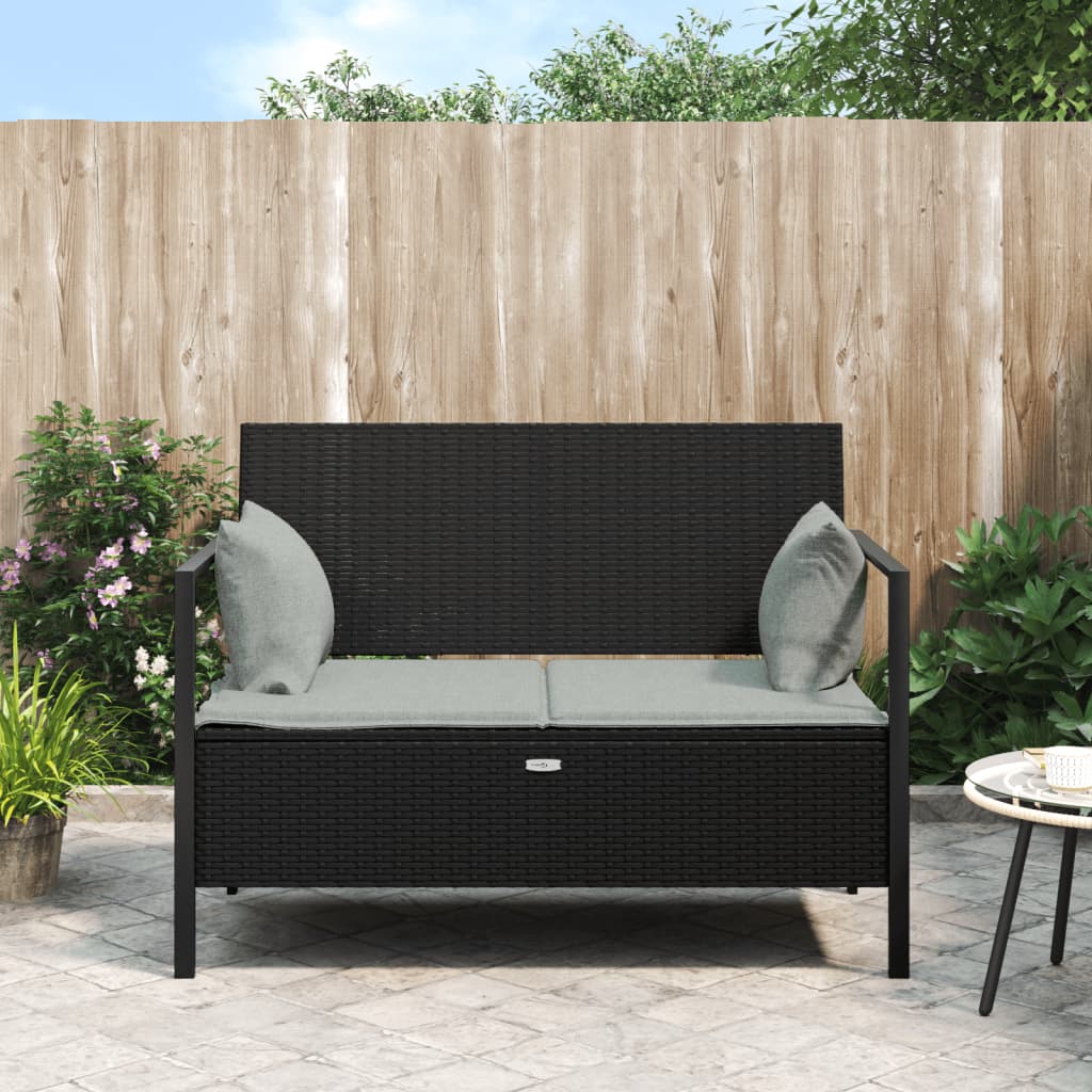 2 -seater garden bench with black braided resin cushions