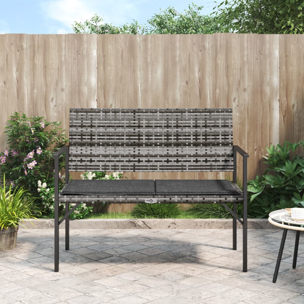 2 -seater garden bench with braided resin gray cushion