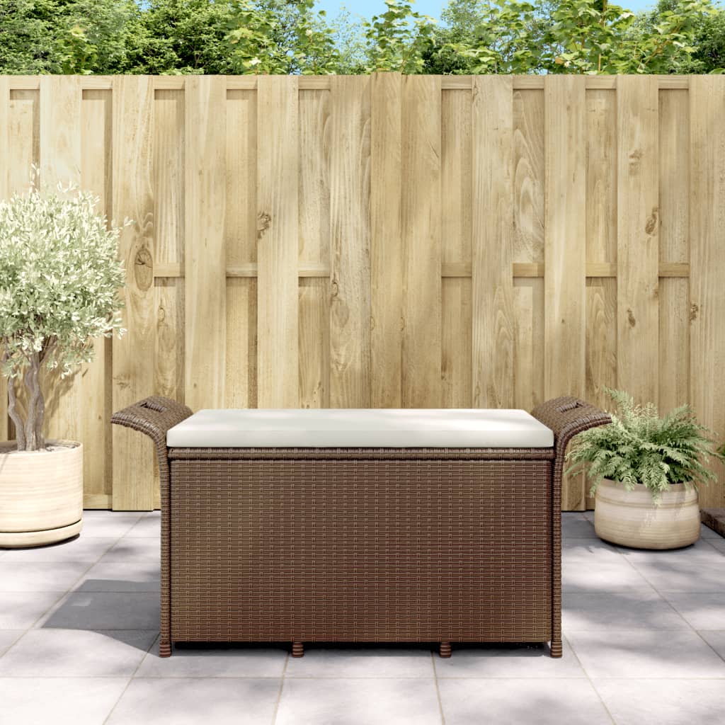 Garden bench with brown cushion 116x46x57 cm braided resin
