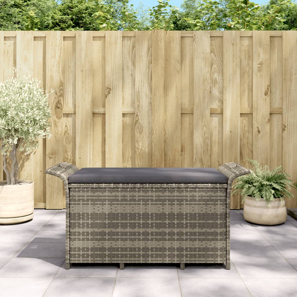 Garden bench with gray cushion 116x46x57 cm braided resin