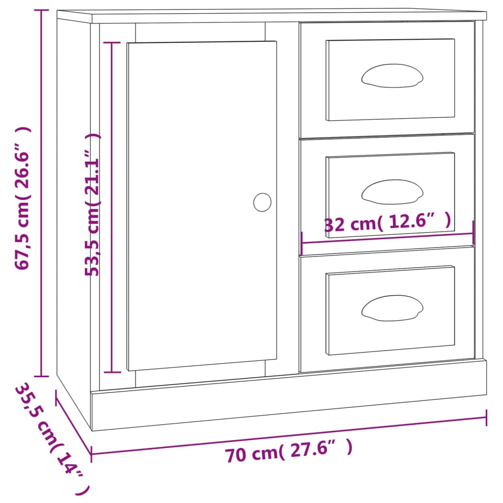 Betongrau -Buffet 70x35.5x67,5 cm Ingenieurholz Holz