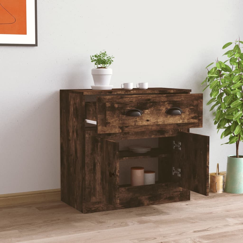 Buffet chêne fumé 70x35,5x67,5 cm bois d'ingénierie