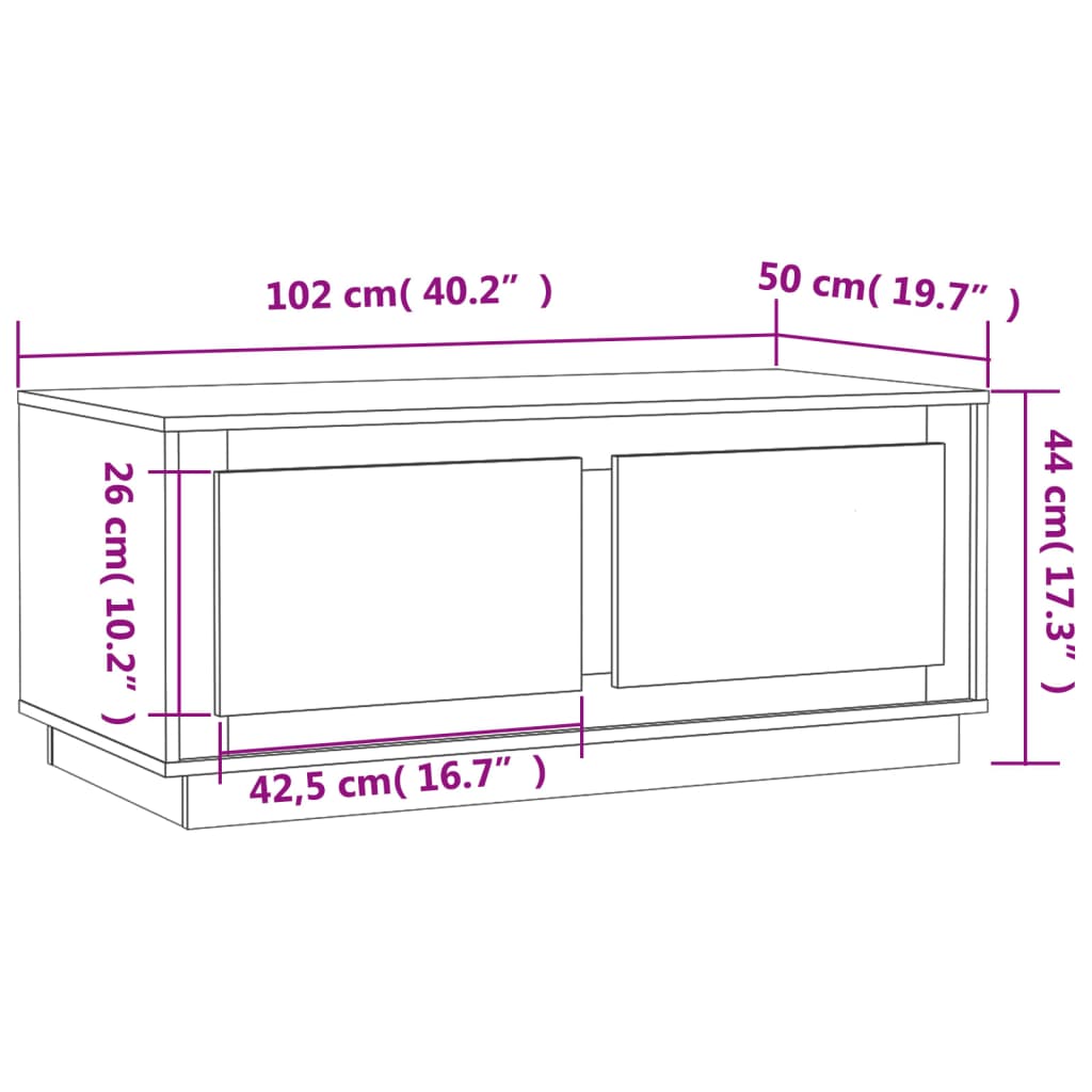 Tavolino bianco 102x50x44 cm in derivati ​​del legno