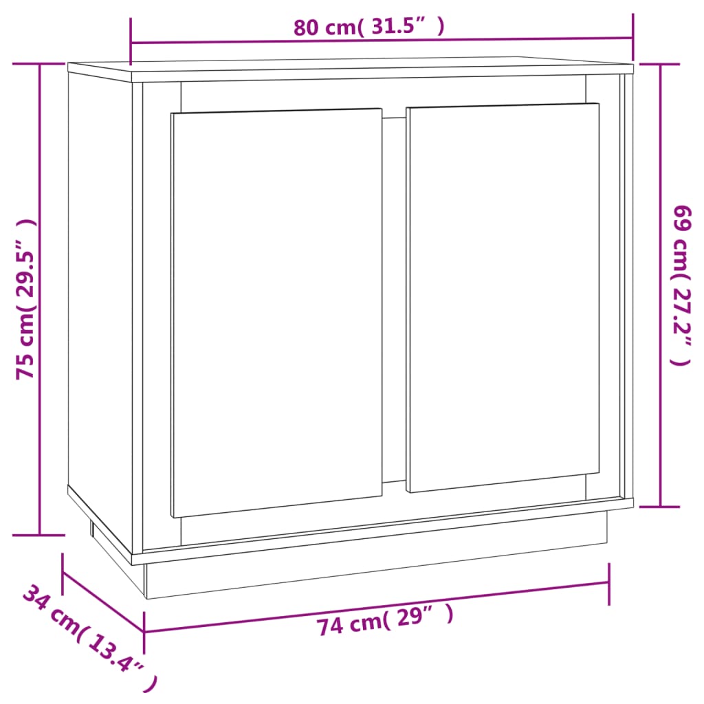 Buffet sonoma gris 80x34x75 cm bois d'ingénierie