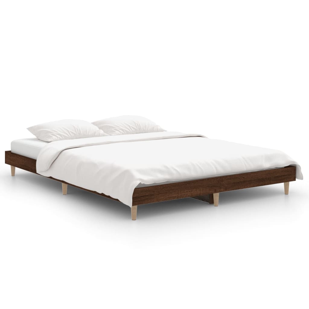 Cadre de lit chêne marron 135x190 cm bois d'ingénierie