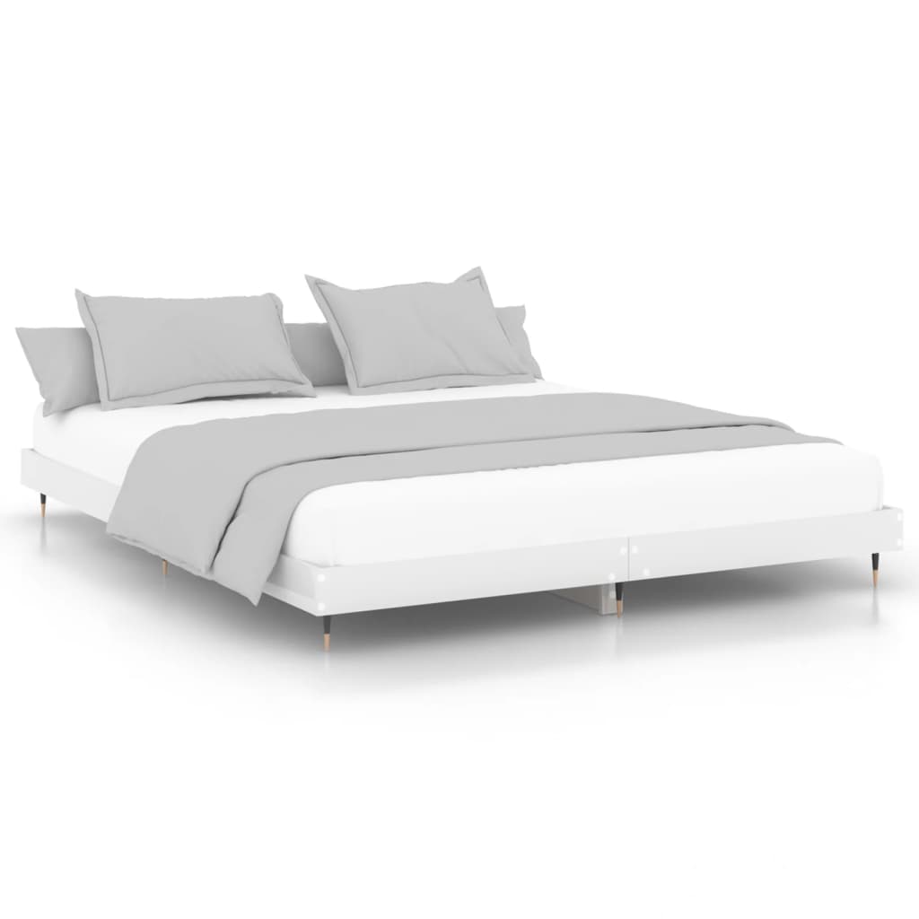 Cadre de lit blanc brillant 140x200 cm bois d'ingénierie