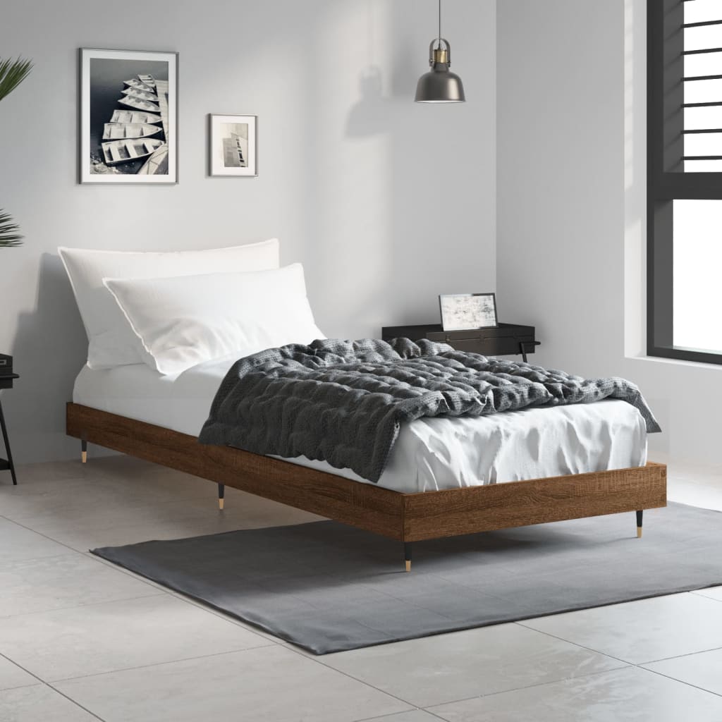 Brown oak bed frame 75x190 cm engineering wood
