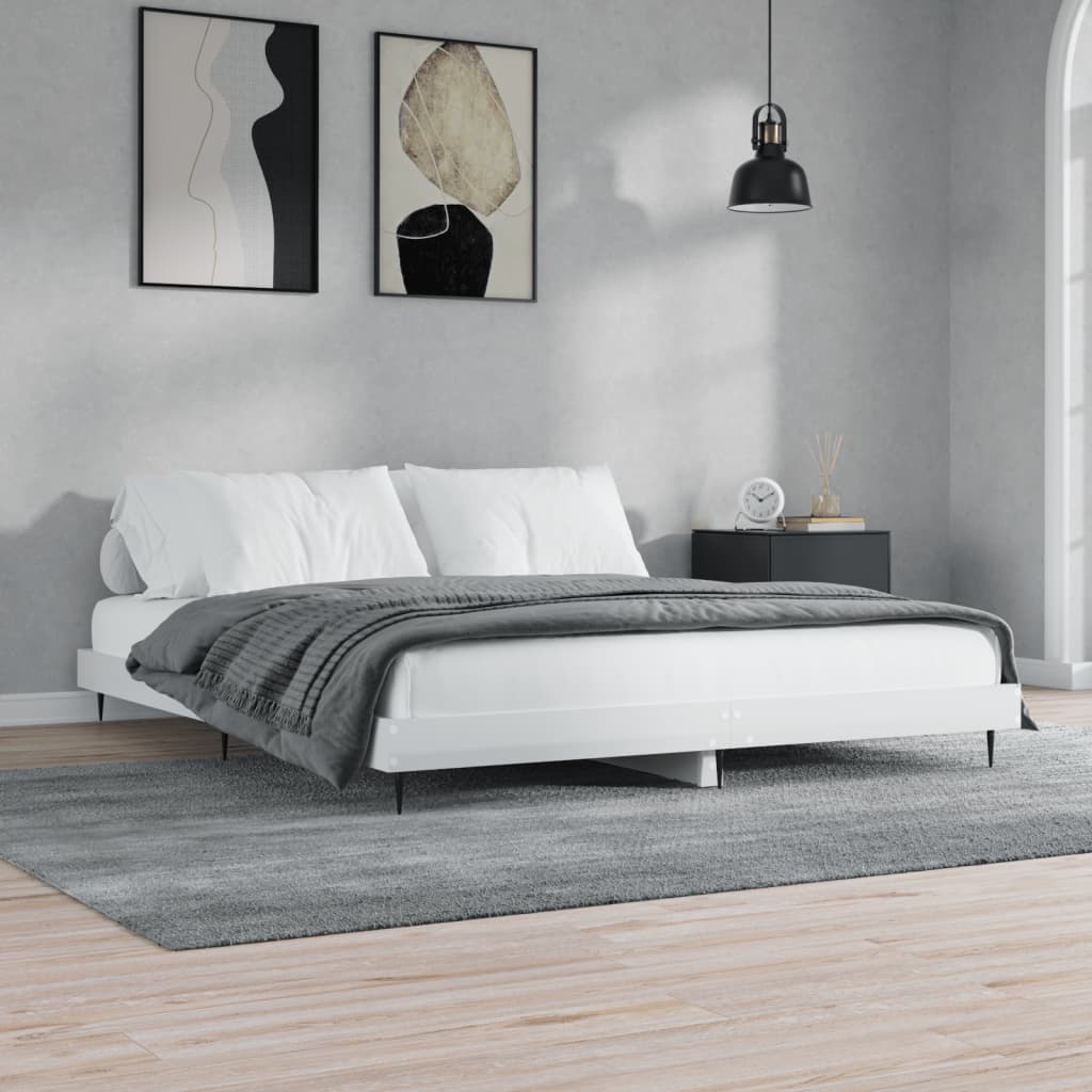 Cadre de lit blanc brillant 200x200 cm bois d'ingénierie