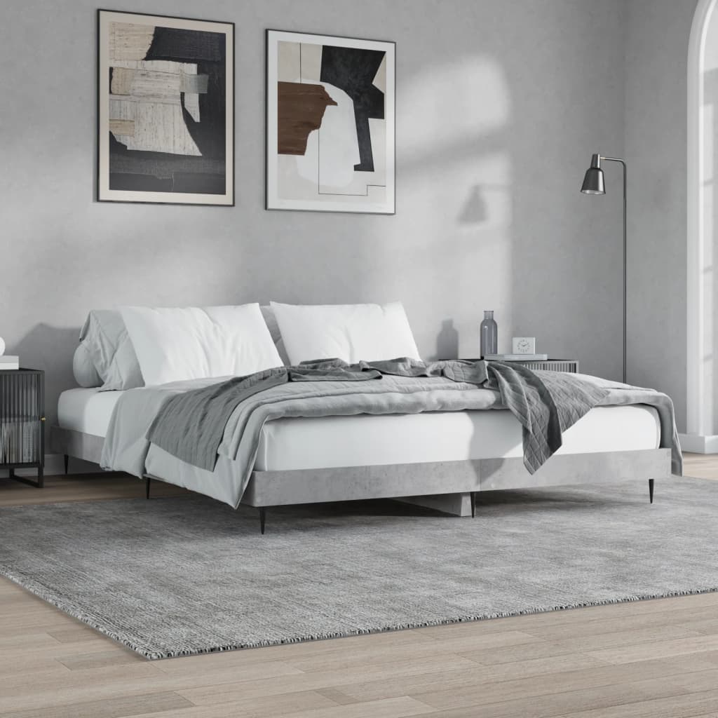 Concrete gray bed frame 200x200 cm engineering wood