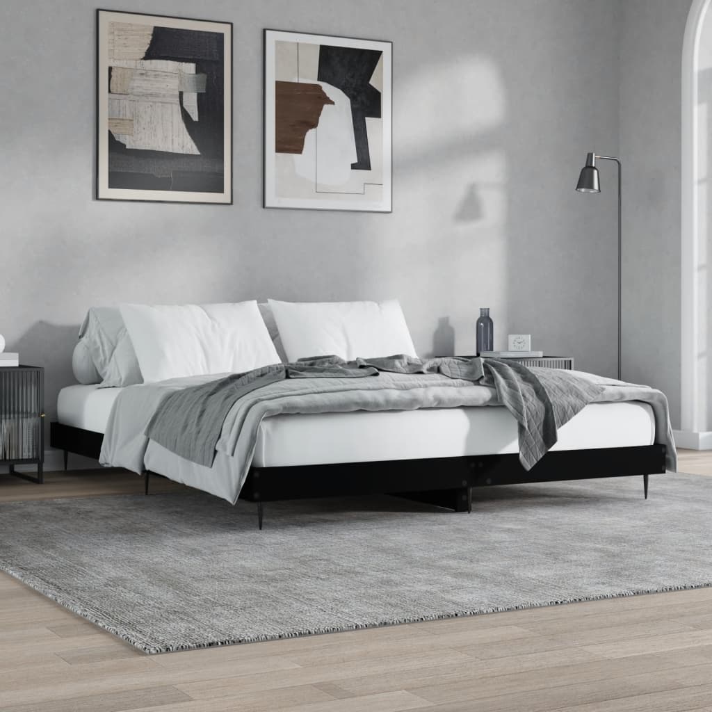 Struttura letto nera 180x200 cm in derivati ​​del legno