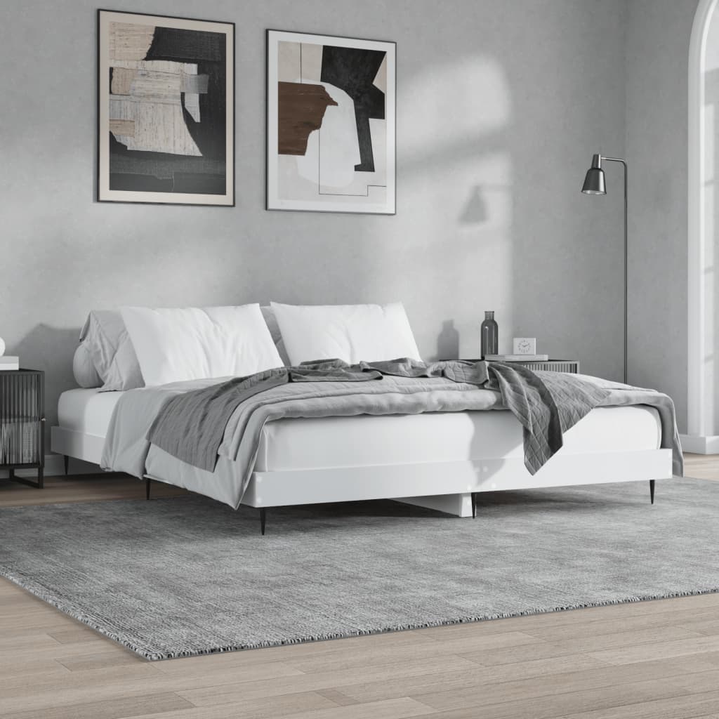 White bed frame 160x200 cm Engineering wood