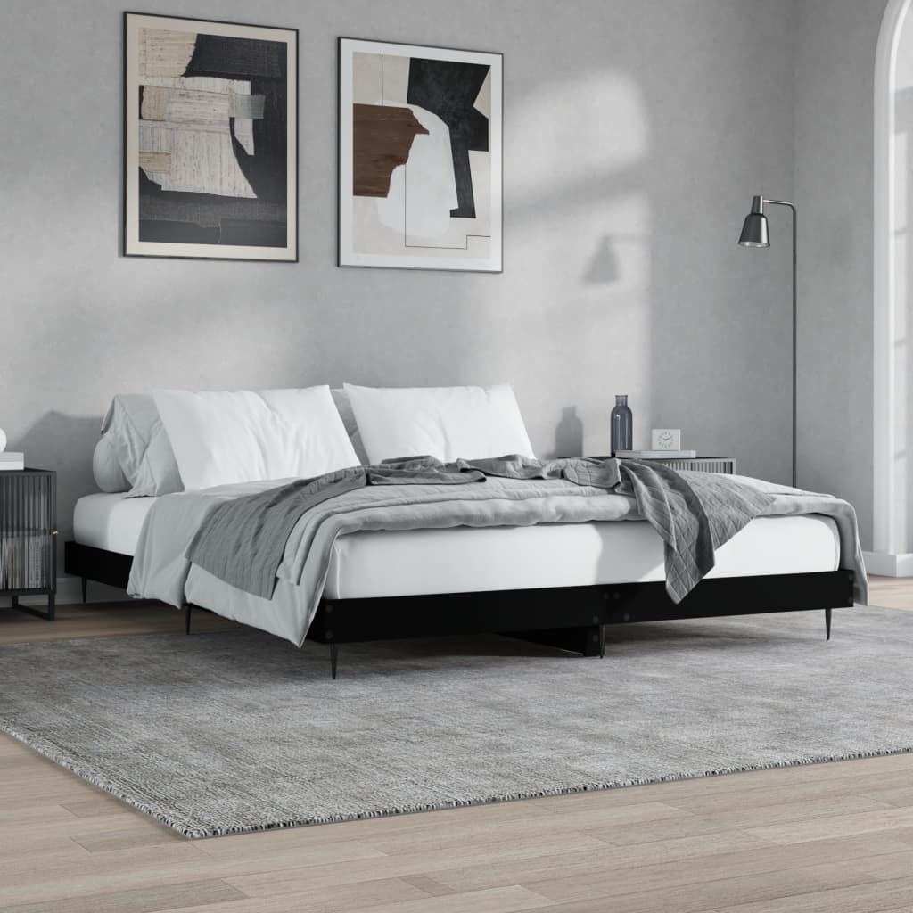 Cadre de lit noir 140x200 cm bois d'ingénierie